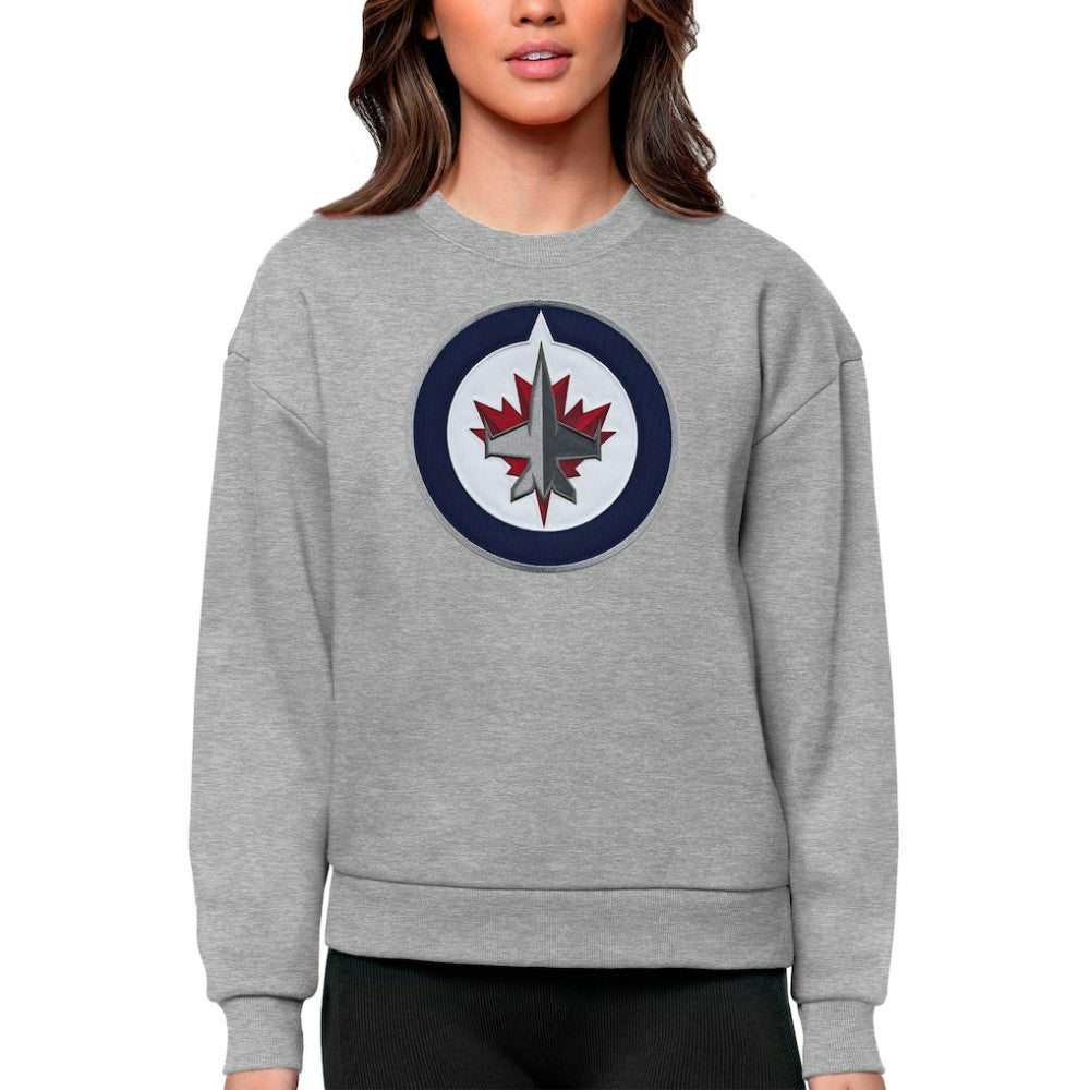 NHL Heather Gray Winnipeg Jets Antigua Women's Team Logo Victory Crewneck Pullover Sweatshirt