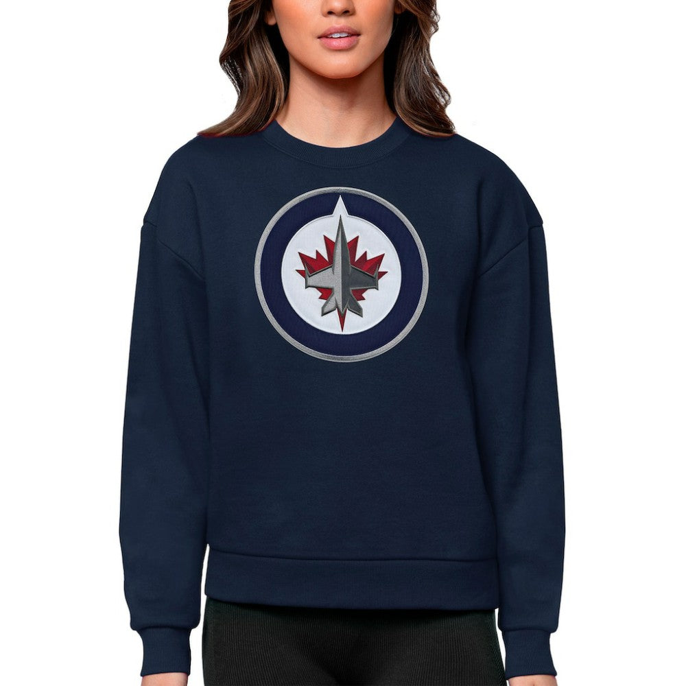 NHL Navy Winnipeg Jets Antigua Women's Team Logo Victory Crewneck Pullover Sweatshirt