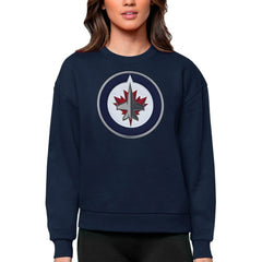 NHL Navy Winnipeg Jets Antigua Women's Team Logo Victory Crewneck Pullover Sweatshirt