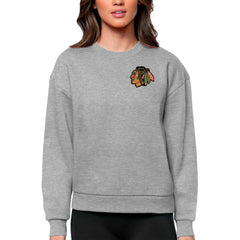 NHL Heather Gray Chicago Blackhawks Antigua Women's Victory Crewneck Pullover Sweatshirt