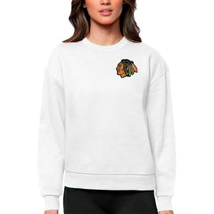 NHL White Chicago Blackhawks Antigua Women's Victory Crewneck Pullover Sweatshirt