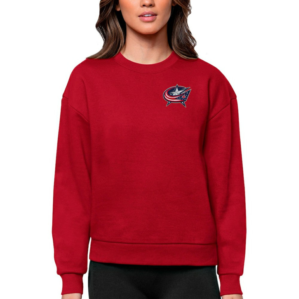 NHL Red Columbus Blue Jackets Antigua Women's Victory Crewneck Pullover Sweatshirt
