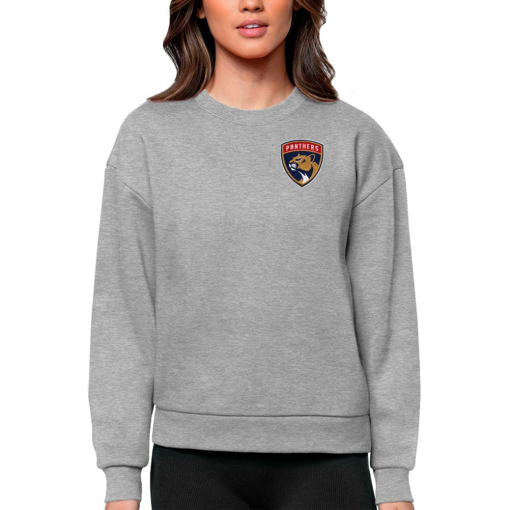NHL Heather Gray Florida Panthers Antigua Women's Victory Crewneck Pullover Sweatshirt