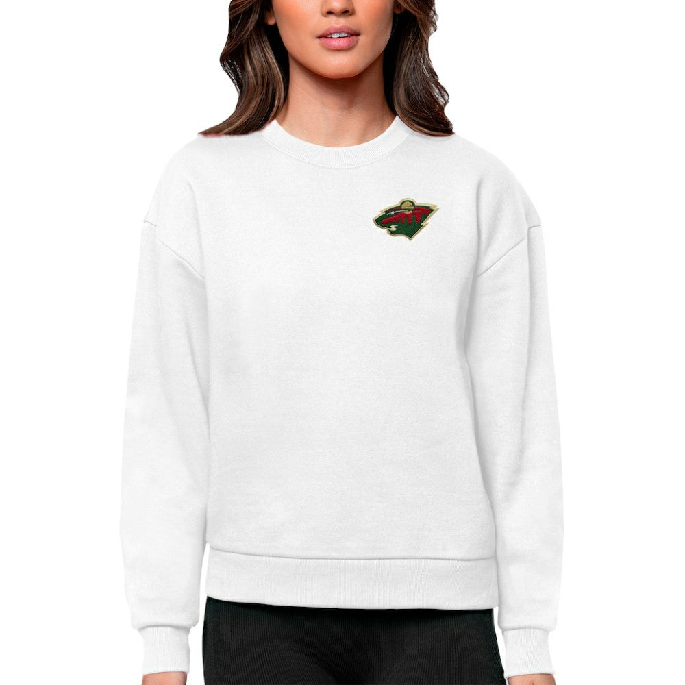NHL White Minnesota Wild Antigua Women's Victory Crewneck Pullover Sweatshirt