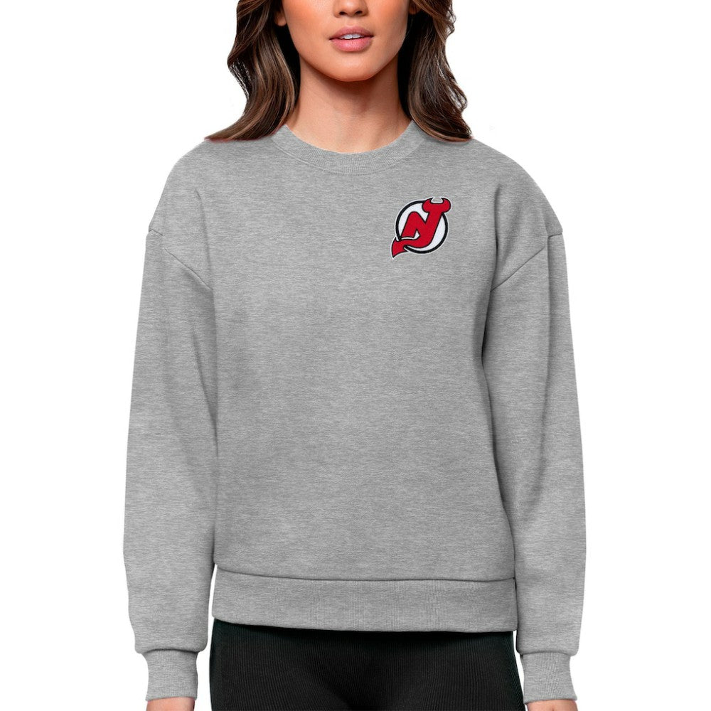 NHL Heather Gray New Jersey Devils Antigua Women's Victory Crewneck Pullover Sweatshirt