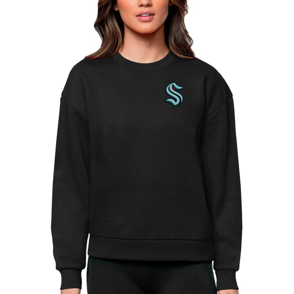 NHL Black Seattle Kraken Antigua Women's Victory Crewneck Pullover Sweatshirt