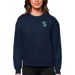 NHL Navy Seattle Kraken Antigua Women's Victory Crewneck Pullover Sweatshirt