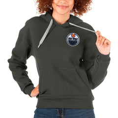 NHL Charcoal Edmonton Oilers Antigua Women's Victory Pullover Hoodie