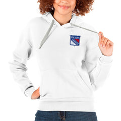 NHL White New York Rangers Antigua Women's Victory Pullover Hoodie