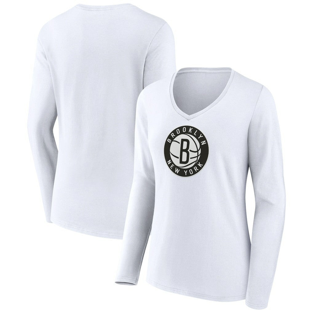 NBA Brooklyn Nets Women's Logo Long Sleeve V-Neck T-Shirt