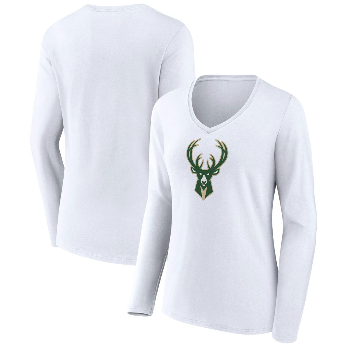 NBA Milwaukee Bucks Women's Logo Long Sleeve V-Neck T-Shirt
