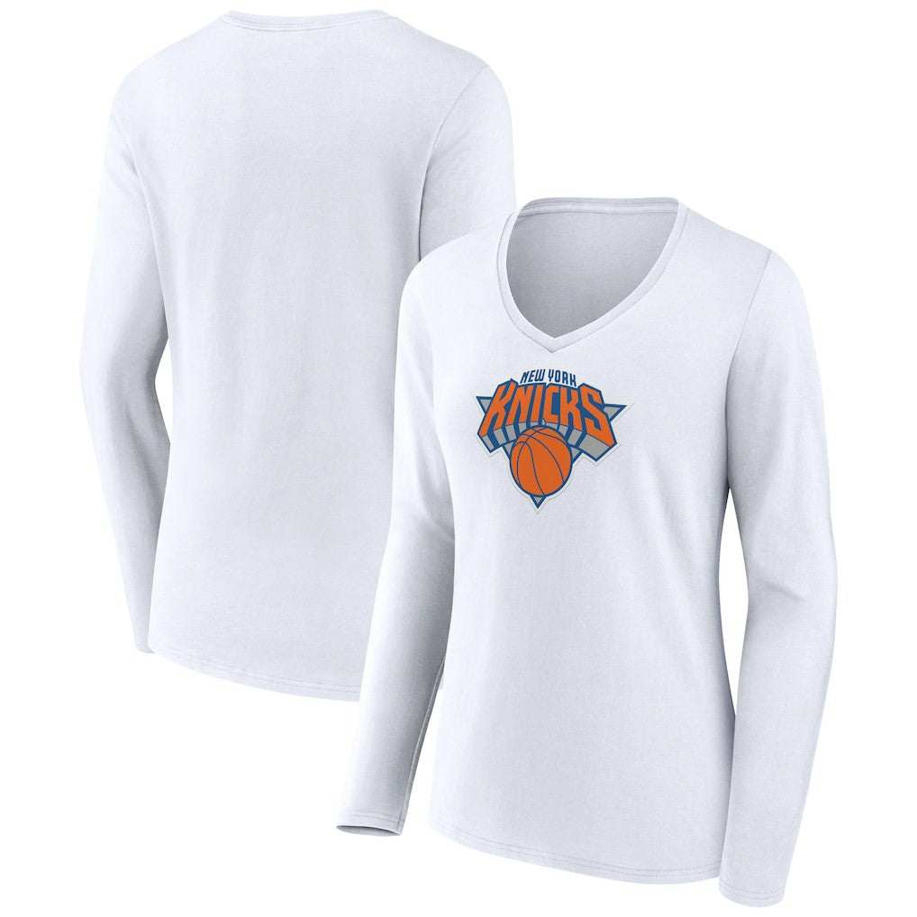 NBA New York Knicks Women's Logo Long Sleeve V-Neck T-Shirt
