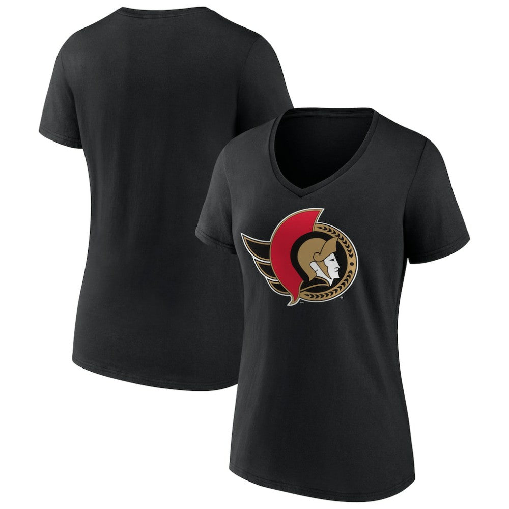 NHL Black Ottawa Senators Women's Team Logo V-Neck T-Shirt