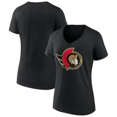 NHL Black Ottawa Senators Women's Team Logo V-Neck T-Shirt