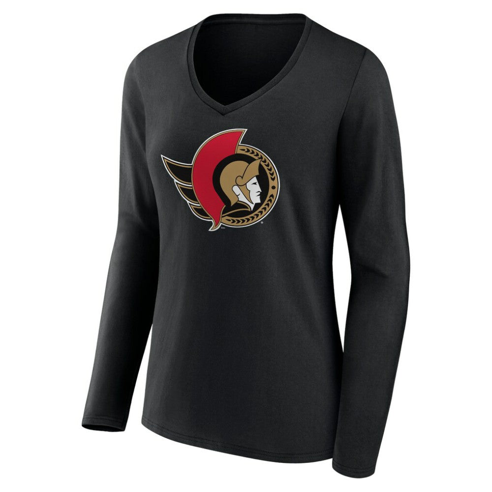 NHL Black Ottawa Senators Women's Team Logo Long Sleeve V-Neck T-Shirt