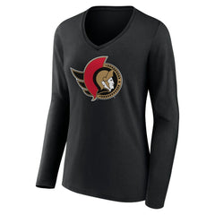 NHL Black Ottawa Senators Women's Team Logo Long Sleeve V-Neck T-Shirt