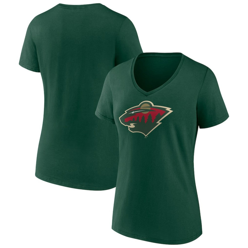 NHL Green Minnesota Wild Women's Team Logo V-Neck T-Shirt