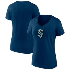 NHL Navy Seattle Kraken Women's Team Logo V-Neck T-Shirt