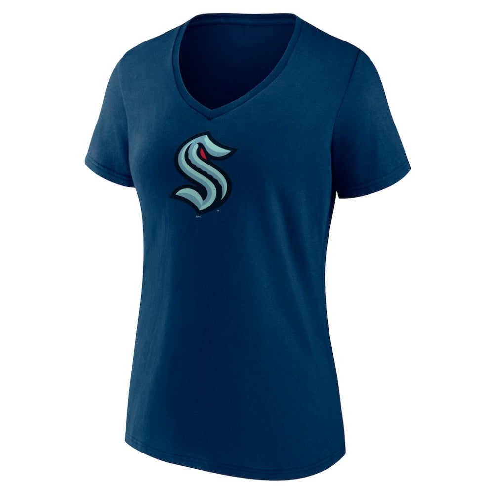 NHL Navy Seattle Kraken Women's Team Logo V-Neck T-Shirt