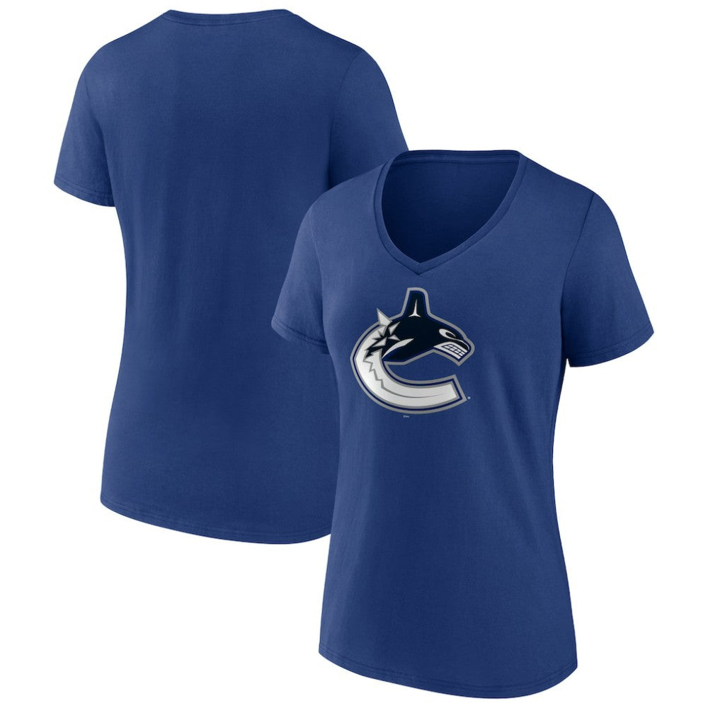 NHL Blue Vancouver Canucks Women's Team Logo V-Neck T-Shirt