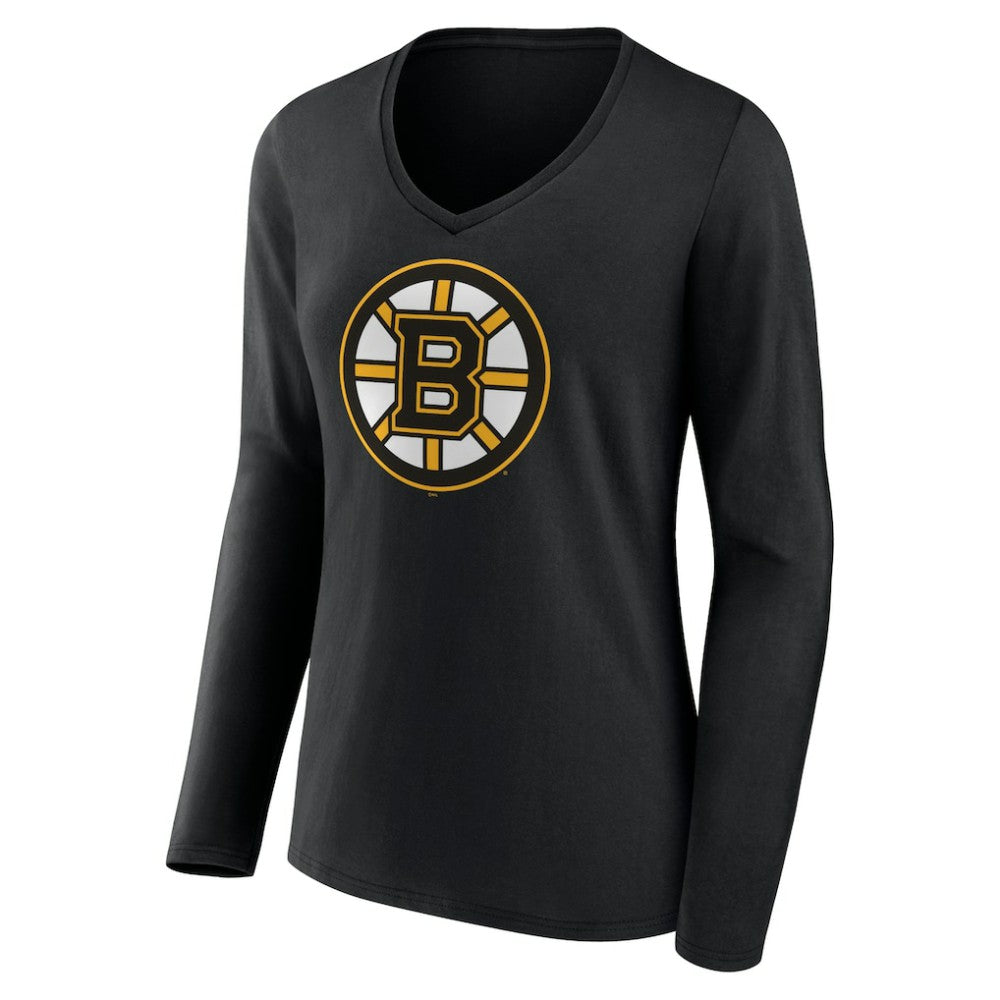 NHL Black Boston Bruins Women's Team Logo Long Sleeve V-Neck T-Shirt