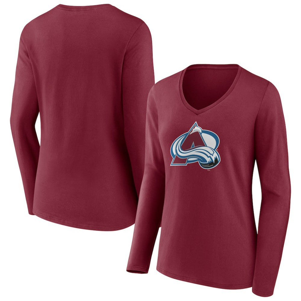 NHL Burgundy Colorado Avalanche Women's Team Logo Long Sleeve V-Neck T-Shirt