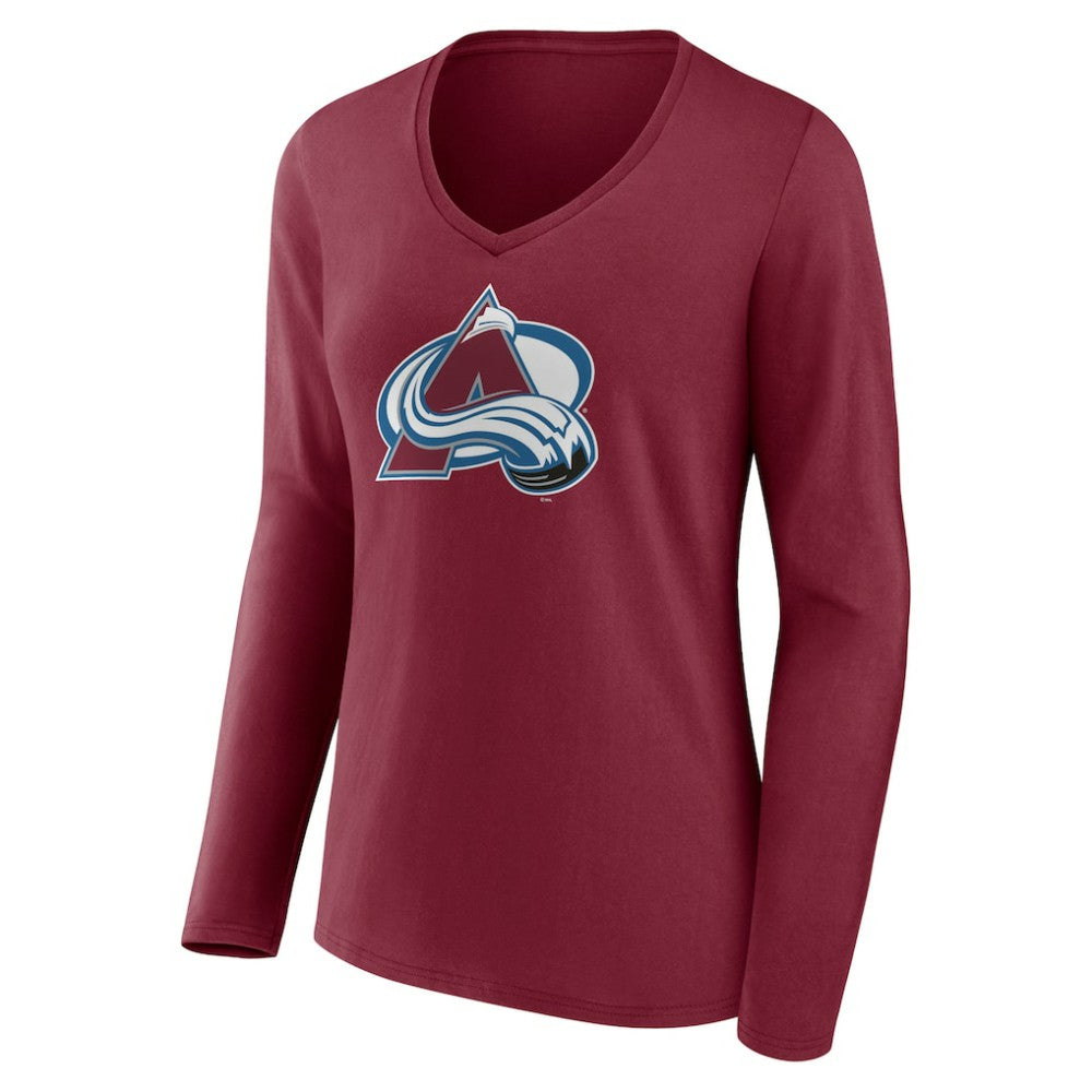 NHL Burgundy Colorado Avalanche Women's Team Logo Long Sleeve V-Neck T-Shirt