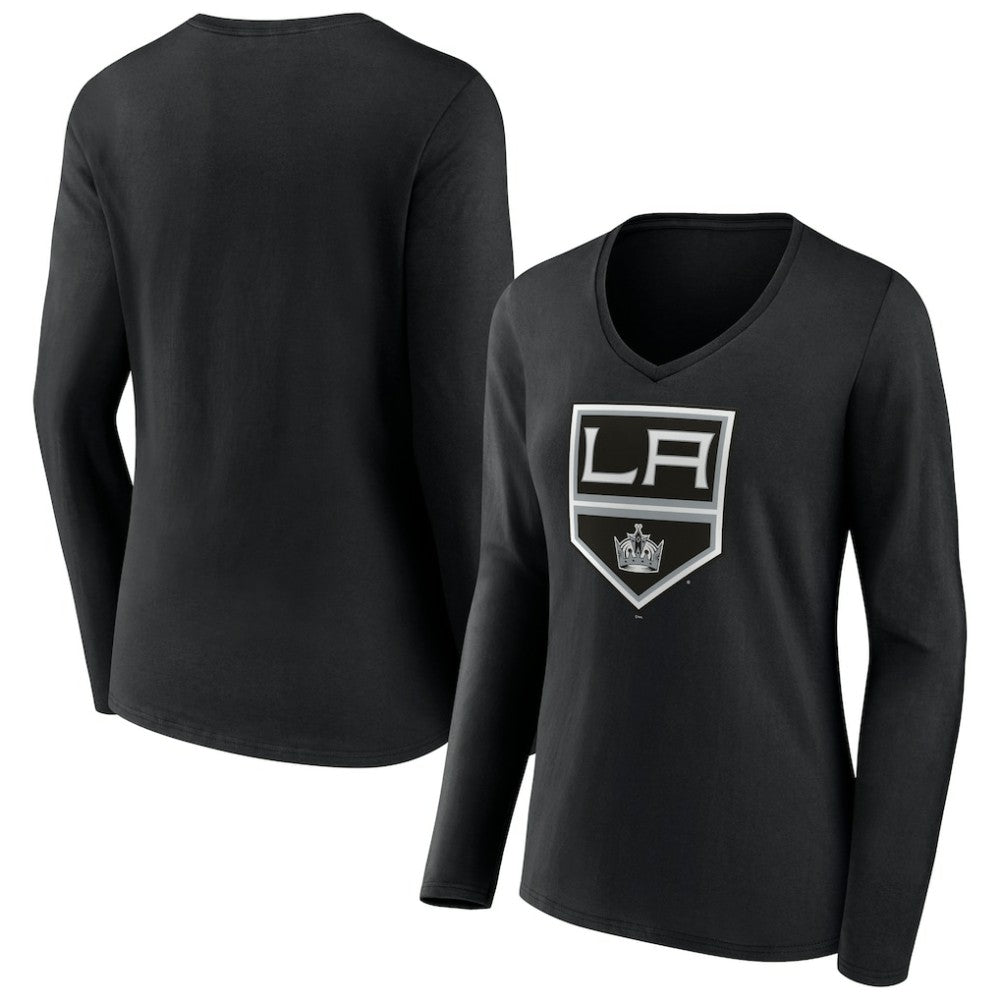 NHL Black Los Angeles Kings Women's Team Logo Long Sleeve V-Neck T-Shirt