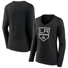 NHL Black Los Angeles Kings Women's Team Logo Long Sleeve V-Neck T-Shirt