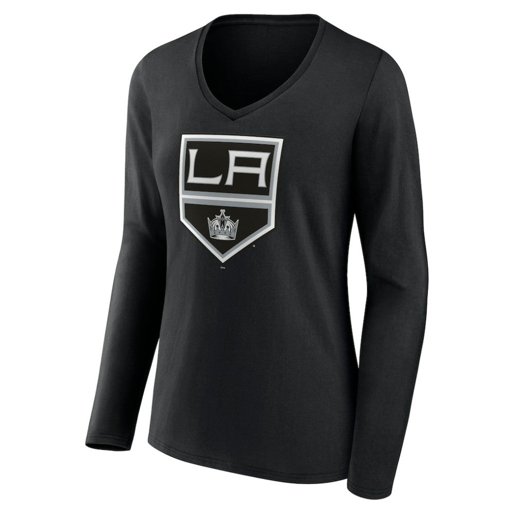 NHL Black Los Angeles Kings Women's Team Logo Long Sleeve V-Neck T-Shirt