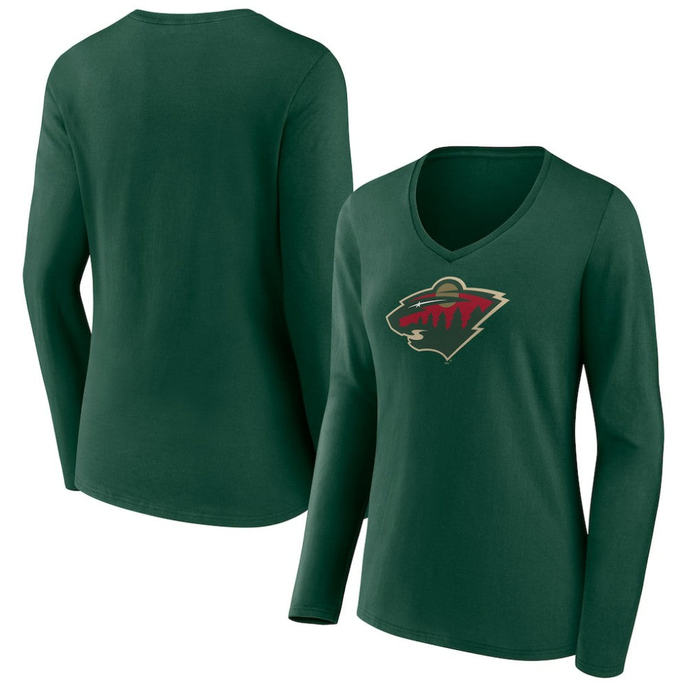 NHL Green Minnesota Wild Women's Team Logo Long Sleeve V-Neck T-Shirt