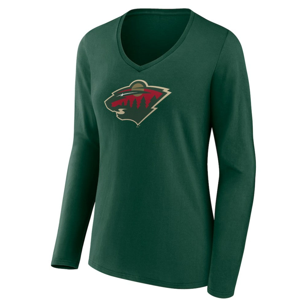 NHL Green Minnesota Wild Women's Team Logo Long Sleeve V-Neck T-Shirt