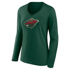NHL Green Minnesota Wild Women's Team Logo Long Sleeve V-Neck T-Shirt