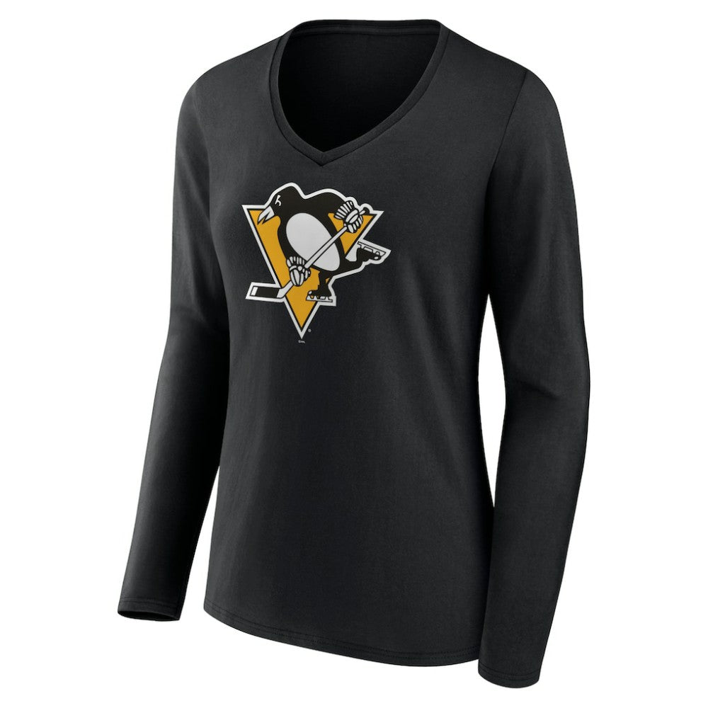 NHL Black Pittsburgh Penguins Women's Team Logo Long Sleeve V-Neck T-Shirt