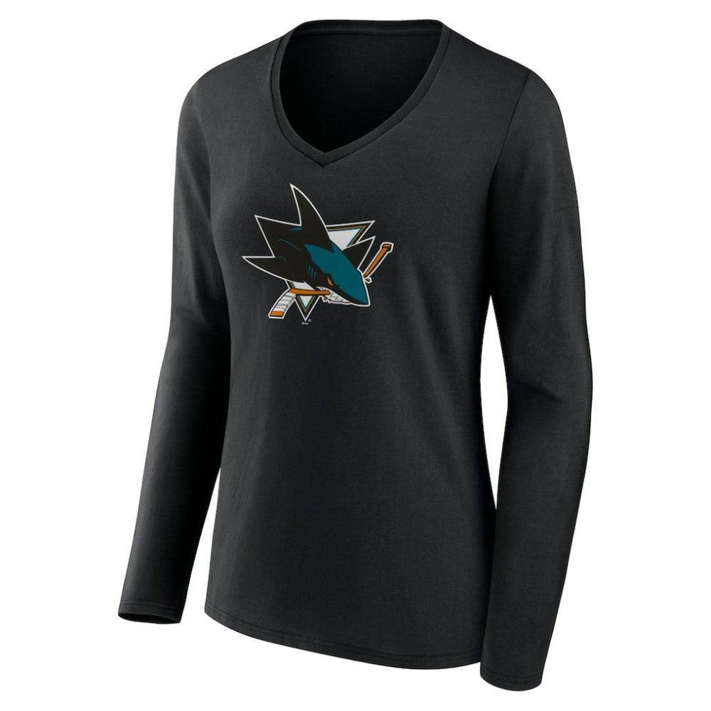 NHL Black San Jose Sharks Women's Team Logo Long Sleeve V-Neck T-Shirt