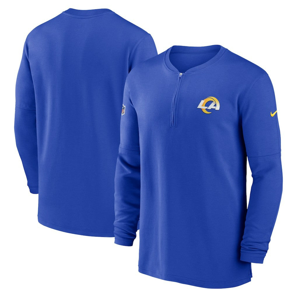 2023 Sideline Performance Long Sleeve Tri-Blend Quarter-Zip Top - Los Angeles Rams