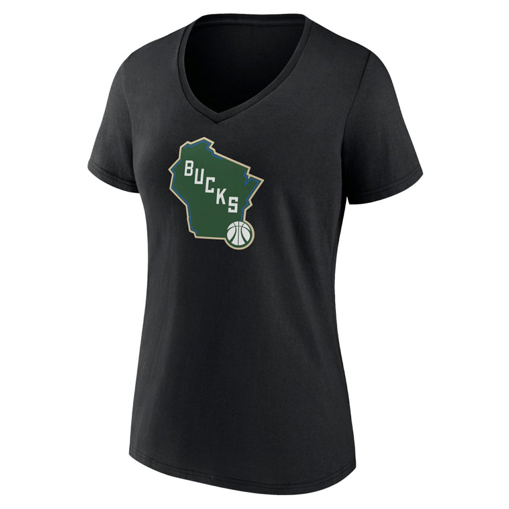 NBA Milwaukee Bucks Women's Alternate Logo V-Neck T-Shirt