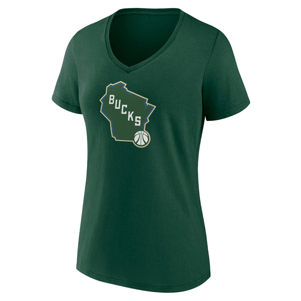 NBA Milwaukee Bucks Women's Alternate Logo V-Neck T-Shirt
