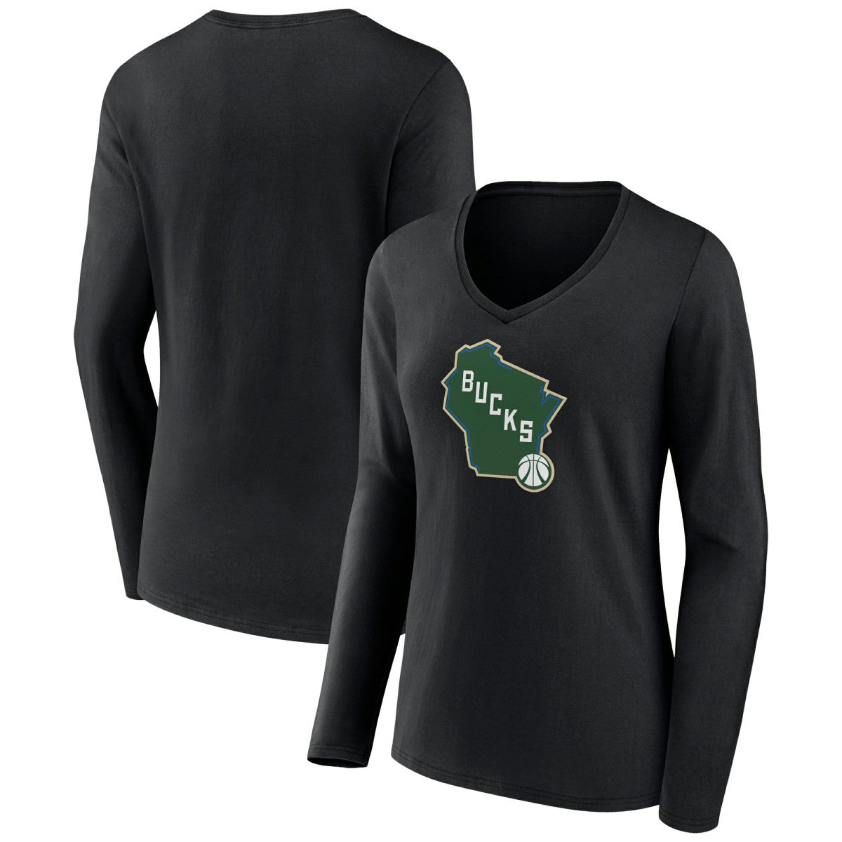 NBA Milwaukee Bucks Women's Alternate Logo V-Neck Long Sleeve T-Shirt