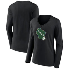 NBA Milwaukee Bucks Women's Alternate Logo V-Neck Long Sleeve T-Shirt