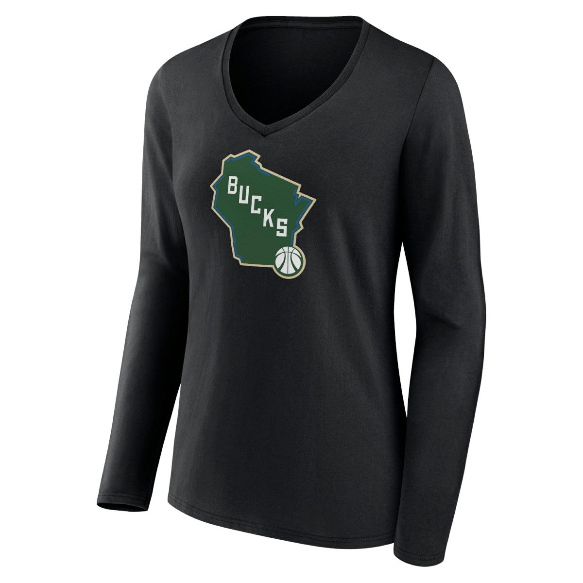 NBA Milwaukee Bucks Women's Alternate Logo V-Neck Long Sleeve T-Shirt