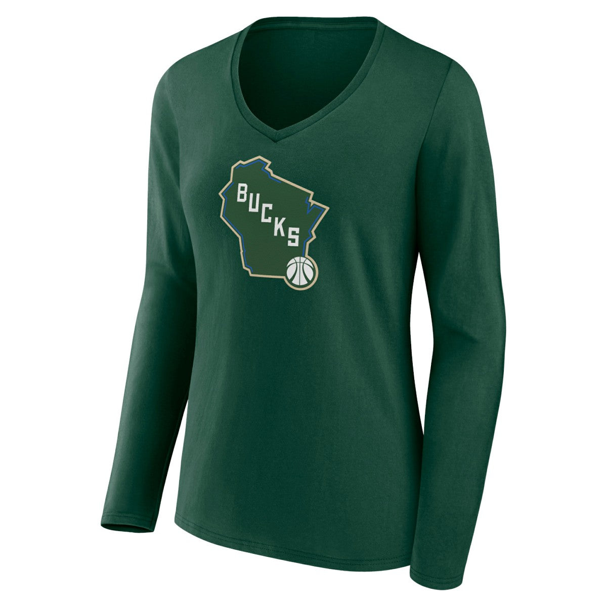 NBA Milwaukee Bucks Women's Alternate Logo V-Neck Long Sleeve T-Shirt