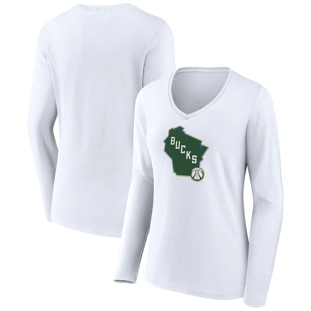 NBA Milwaukee Bucks Women's Alternate Logo V-Neck Long Sleeve T-Shirt