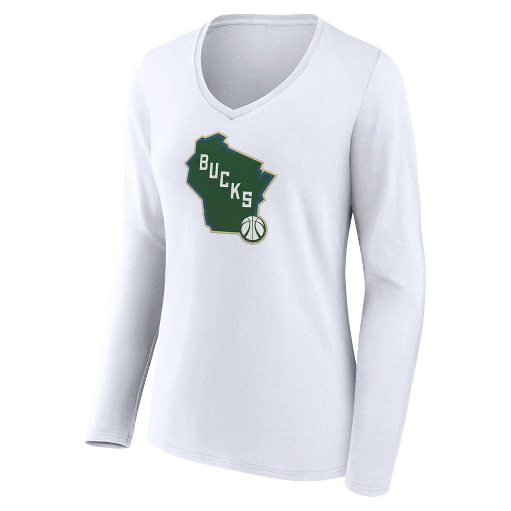 NBA Milwaukee Bucks Women's Alternate Logo V-Neck Long Sleeve T-Shirt
