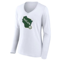 NBA Milwaukee Bucks Women's Alternate Logo V-Neck Long Sleeve T-Shirt