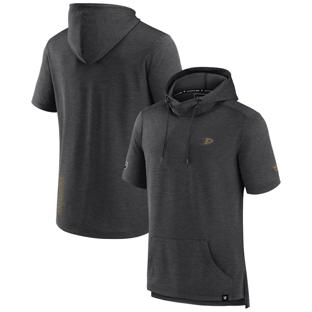 NHL Heather Charcoal Anaheim Ducks Fanatics Authentic Pro Short Sleeve Pullover Hoodie