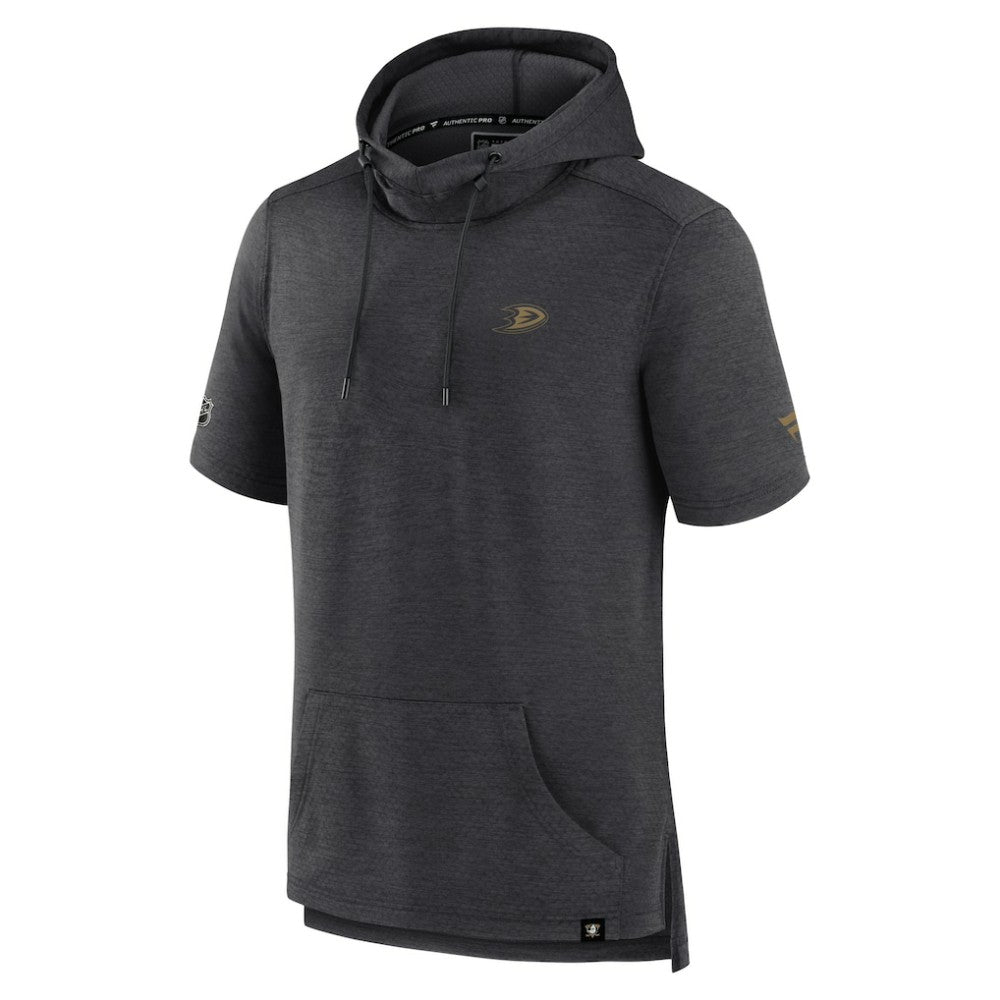 NHL Heather Charcoal Anaheim Ducks Fanatics Authentic Pro Short Sleeve Pullover Hoodie
