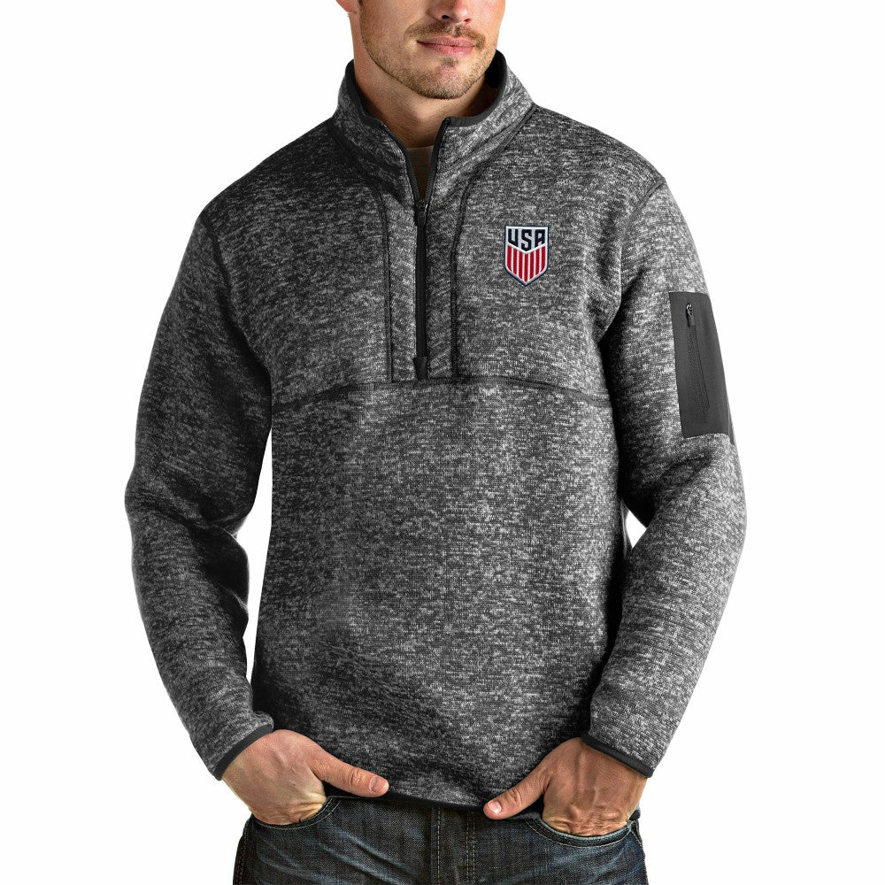 USMNT Antigua Fortune Quarter-Zip Pullover Jacket -  Heather Charcoal