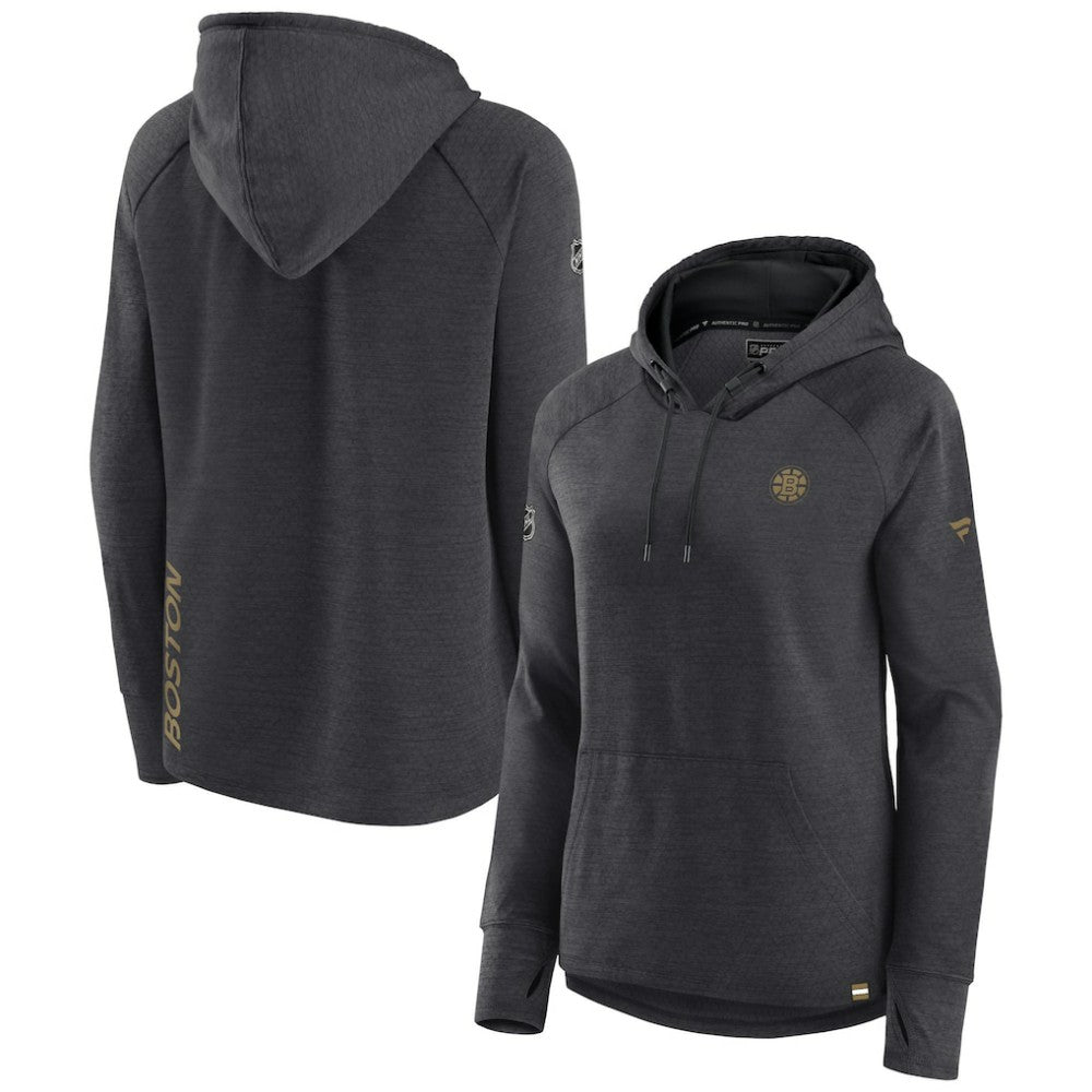 NHL Heather Charcoal Boston Bruins Fanatics Women's Authentic Pro Pullover Hoodie