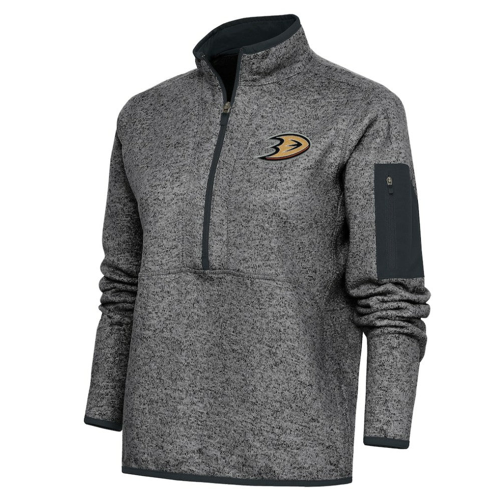 NHL Heather Charcoal Anaheim Ducks Antigua Women's Team Logo Fortune Quarter-Zip Jacket